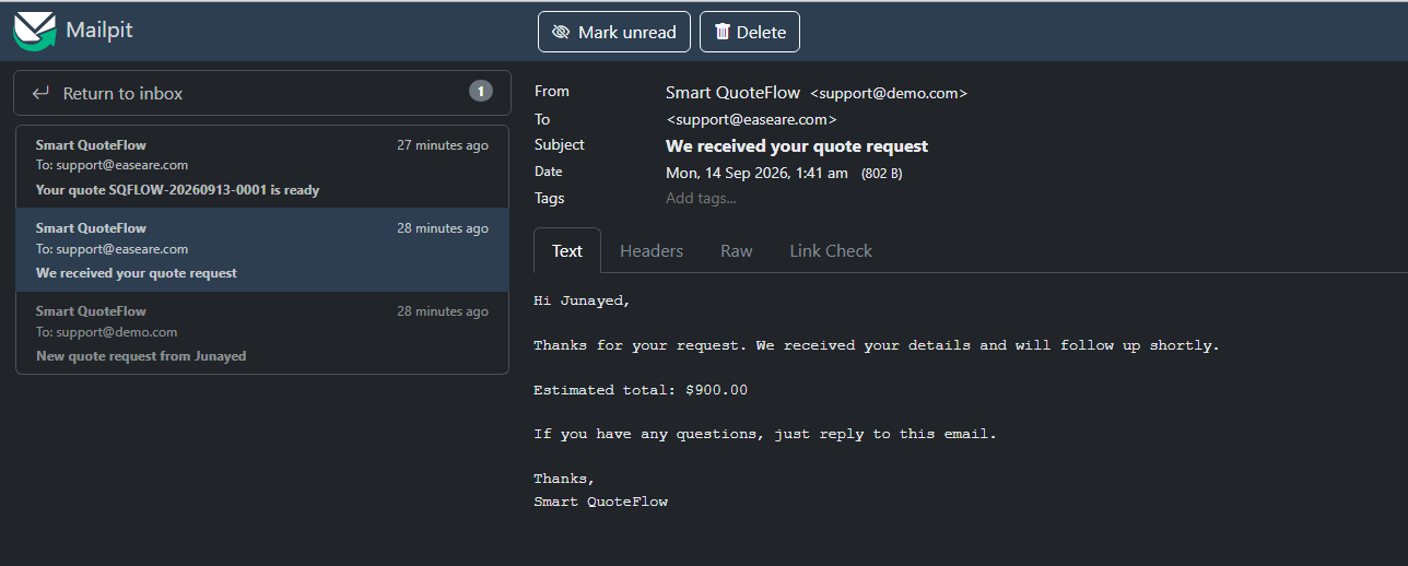 User confirmation email
