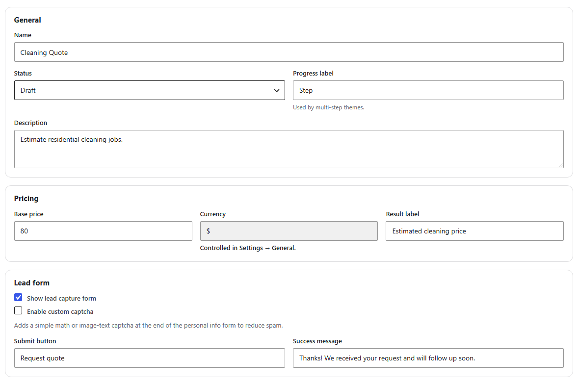 General Calculator Config